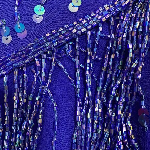 Stenay Womens Evening Silk Dress | 8 | Sequin Beaded Fringe | Royal Blue - Picture 10 of 16